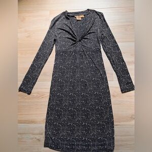Tory Burch Silk Twist Front Midi Dress Black White Print Sz M